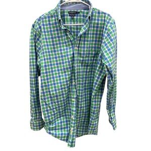 Croft & Barrow Mens 16.5 34/35 Green Blue Gingham Stretch Button Down Shirt